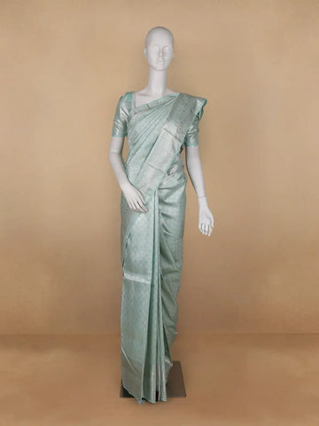 Pale Blue Floral Woven Pure Kanchipuram Silk Saree - Diadem