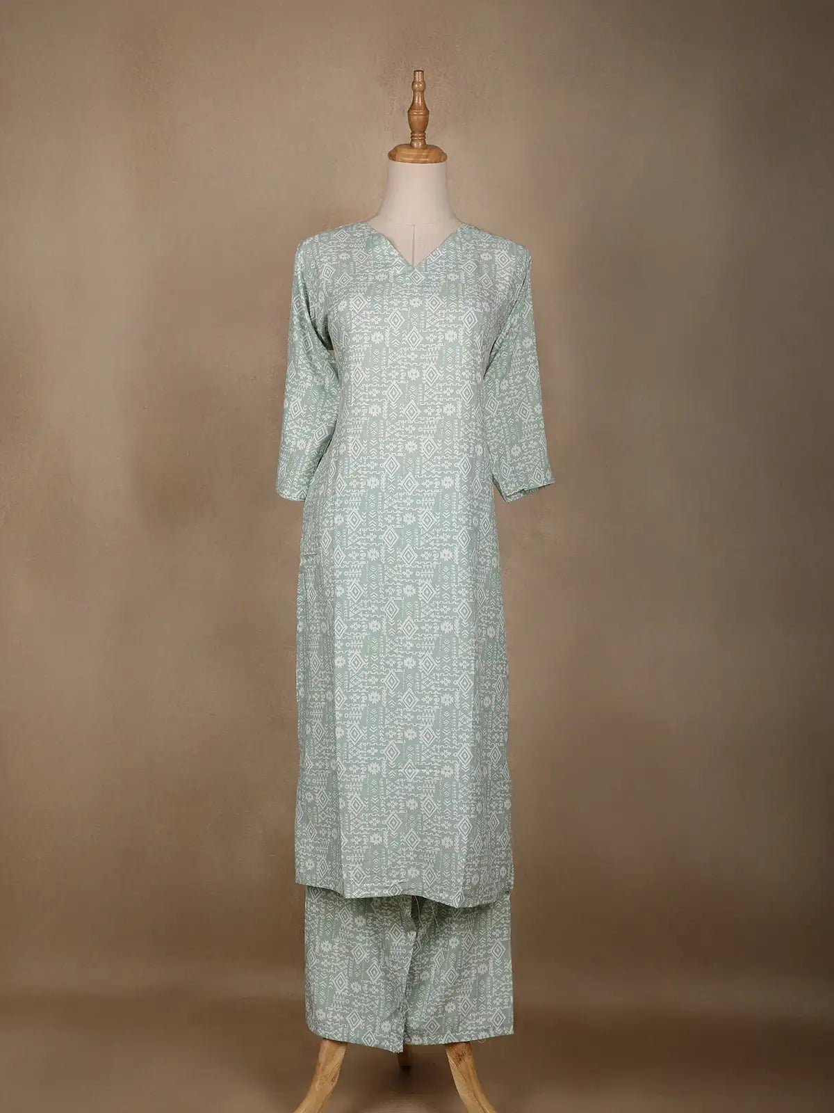Pale Green Floral Designed Cotton Salwar Suit - Diadem