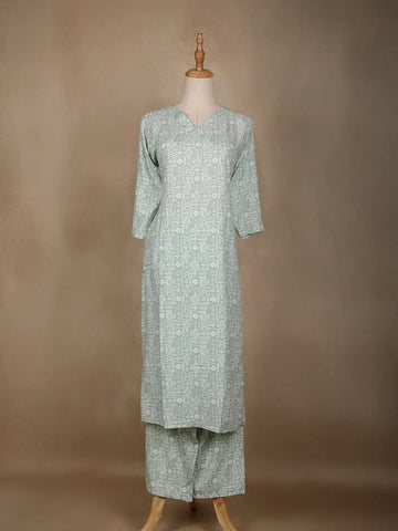 Pale Green Floral Designed Cotton Salwar Suit - Diadem