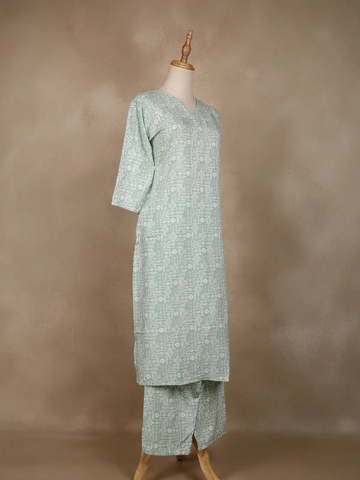 Pale Green Floral Designed Cotton Salwar Suit - Diadem