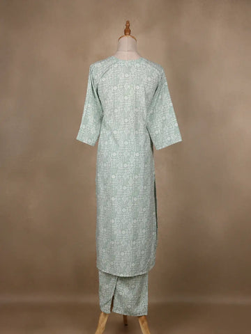 Pale Green Floral Designed Cotton Salwar Suit - Diadem