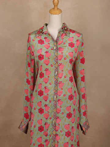 Pale Green Floral Designed Semi Silk Salwar Suit - Diadem