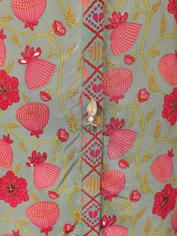 Pale Green Floral Designed Semi Silk Salwar Suit - Diadem