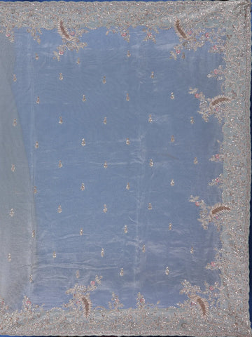 Pale Green Floral Designed Tissue Organza Saree - Diadem