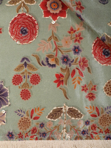 Pale Green Floral Designed Tissue Silk Fancy Saree - Diadem