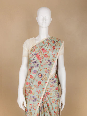 Pale Green Floral Designed Tissue Silk Fancy Saree - Diadem