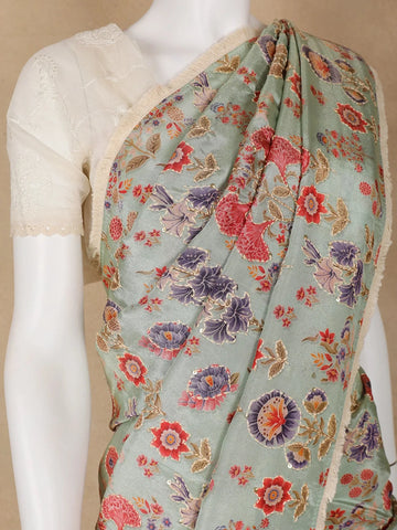Pale Green Floral Designed Tissue Silk Fancy Saree - Diadem