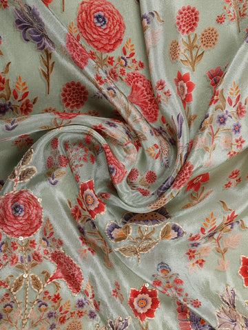 Pale Green Floral Designed Tissue Silk Fancy Saree - Diadem