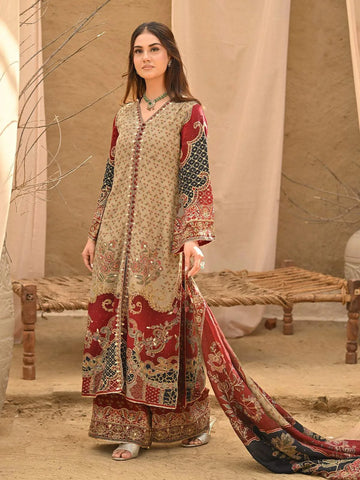 Pale Green Floral Embroidered Crepe Palazzo Salwar Suit - Diadem