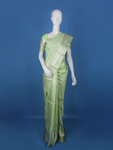 Pale Green Floral Woven Pure Kanchipuram Silk Saree - Diadem