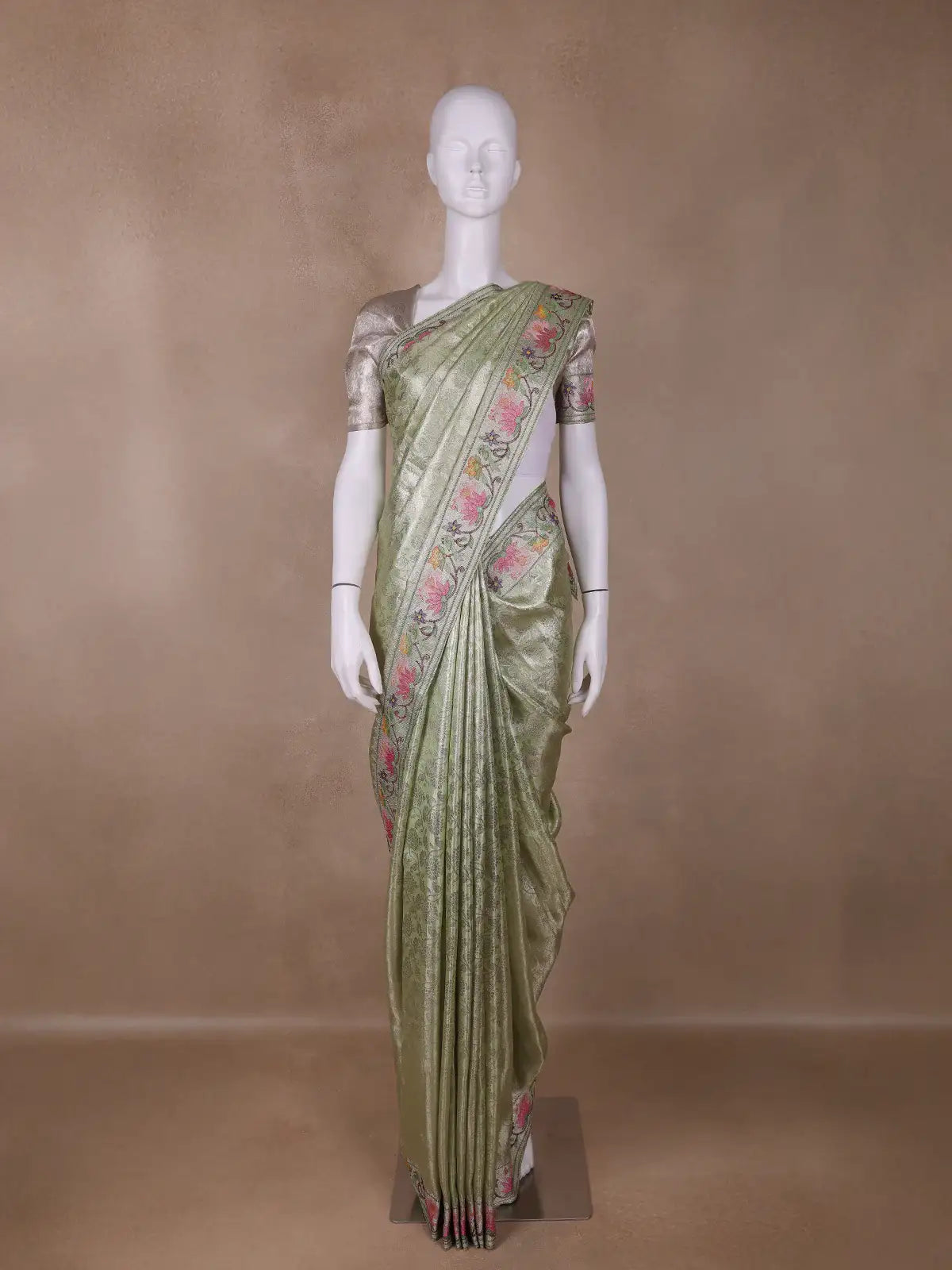 Pale Green Floral Woven Tissue Banarasi Saree - Diadem