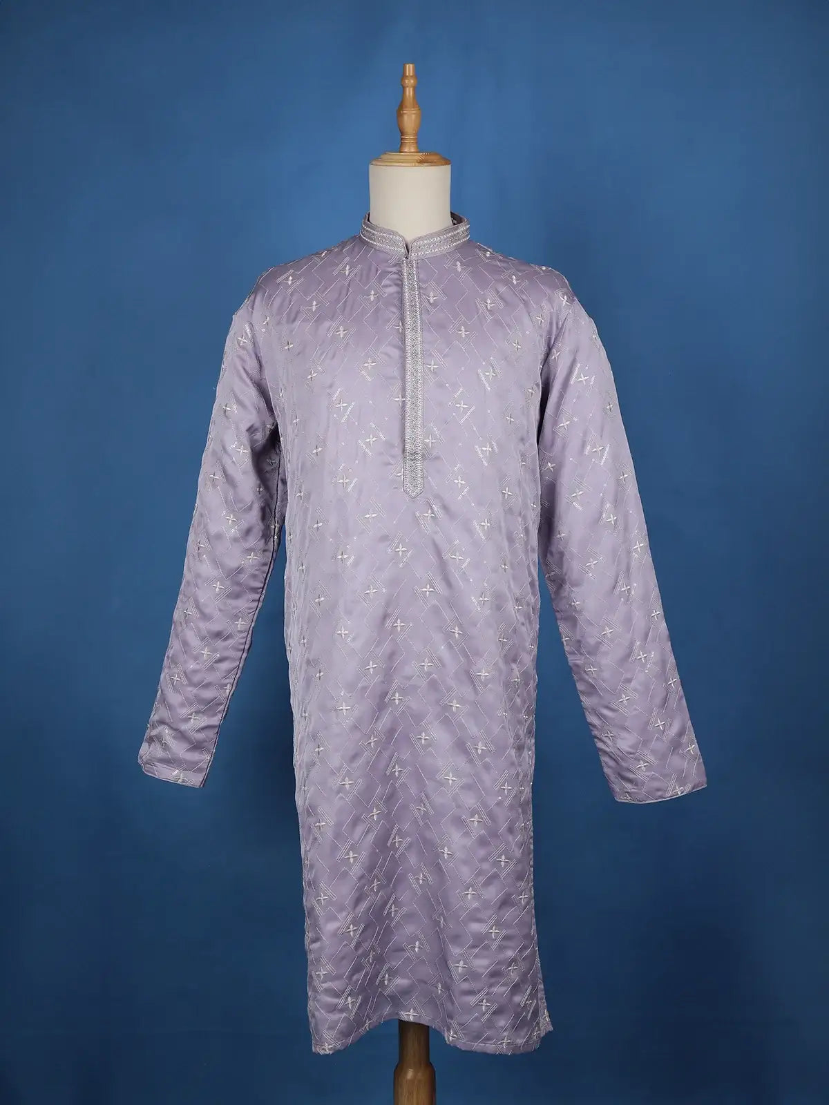 Pale Lavender Floral Designed Cotton Kurta Set, With Pant - Diadem