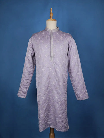 Pale Lavender Floral Designed Cotton Kurta Set, With Pant - Diadem