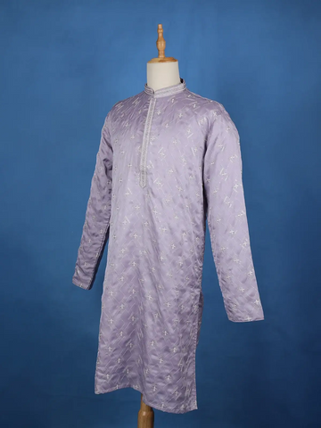 Pale Lavender Floral Designed Cotton Kurta Set, With Pant - Diadem