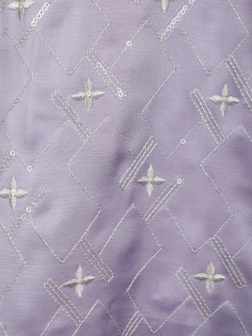 Pale Lavender Floral Designed Cotton Kurta Set, With Pant - Diadem