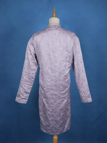 Pale Lavender Floral Designed Cotton Kurta Set, With Pant - Diadem