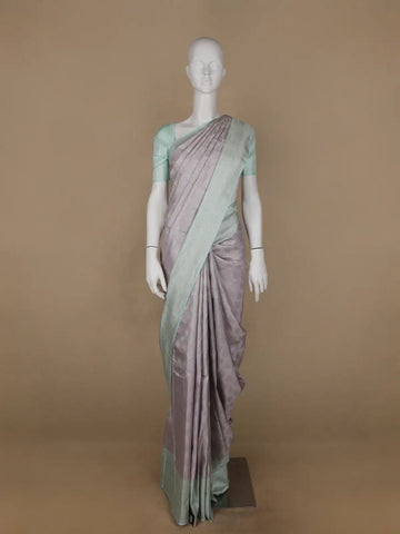 Pale Lavender Floral Woven Pure Kanchipuram Silk Saree - Diadem