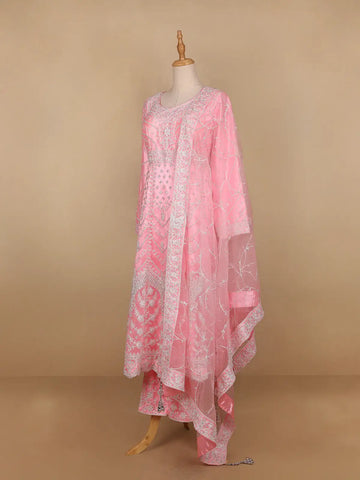 Pale Pink Floral Designed Net Salwar Suit - Diadem