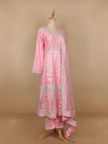 Pale Pink Floral Designed Net Salwar Suit - Diadem