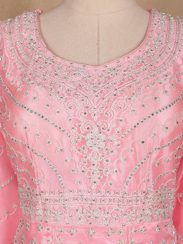 Pale Pink Floral Designed Net Salwar Suit - Diadem