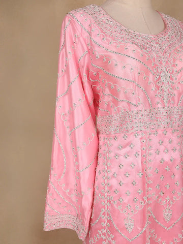 Pale Pink Floral Designed Net Salwar Suit - Diadem