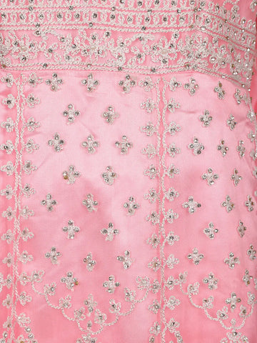Pale Pink Floral Designed Net Salwar Suit - Diadem