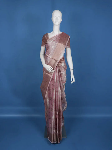 Pale Pink Floral Designed Semi Tissue Saree - Diadem