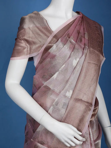 Pale Pink Floral Designed Semi Tissue Saree - Diadem