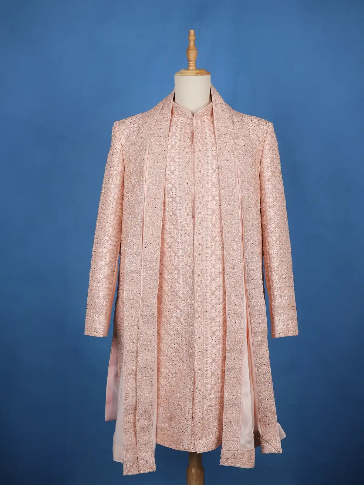 Pale Pink Floral Designed Sherwani Suit for Reception - Diadem