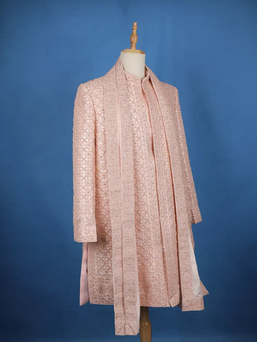 Pale Pink Floral Designed Sherwani Suit for Reception - Diadem