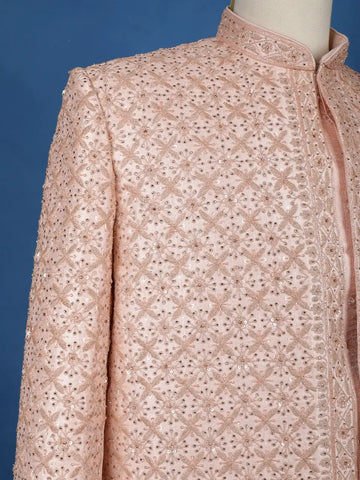 Pale Pink Floral Designed Sherwani Suit for Reception - Diadem