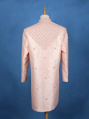 Pale Pink Floral Designed Sherwani Suit for Reception - Diadem