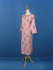 Pale Pink Leaf Designed Cotton Kurti - Diadem
