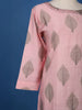 Pale Pink Leaf Designed Cotton Kurti - Diadem