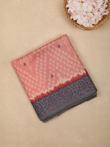 Pale Pink Semi Tussar Silk Floral Designed Saree - Diadem