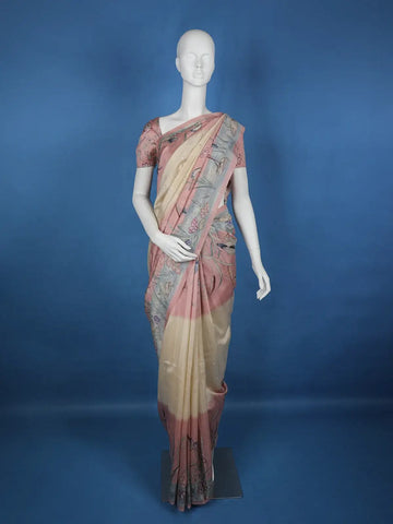 Pale Yellow Floral Designed Semi Tussar Saree - Diadem