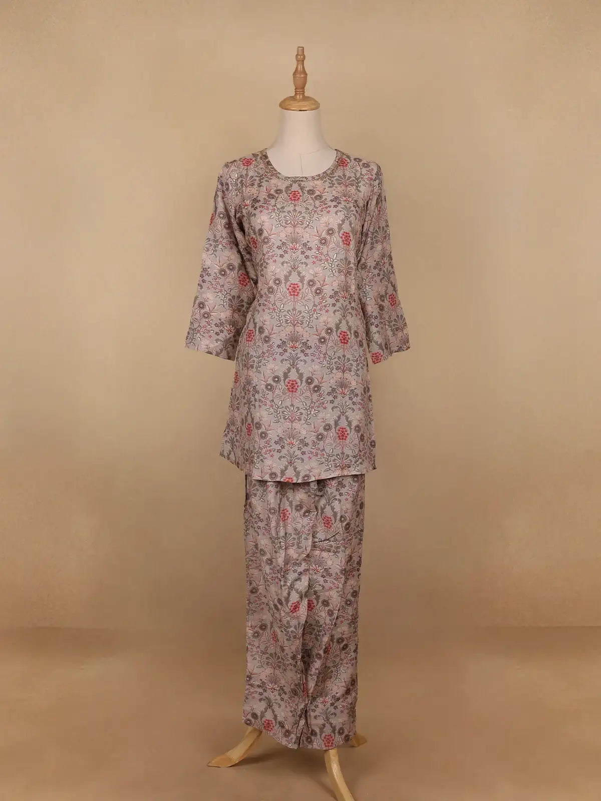 Pale pink Floral Designed Semi Silk Salwar Suit - Diadem