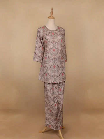Pale pink Floral Designed Semi Silk Salwar Suit - Diadem