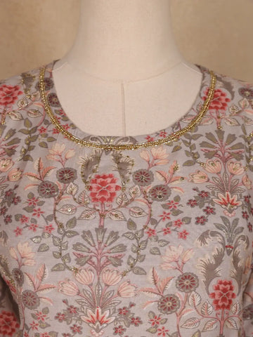 Pale pink Floral Designed Semi Silk Salwar Suit - Diadem
