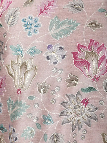 Pale Pink Floral Design Embroidery Design Silk Kurta Set For Men - Diadem