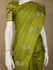 Parrot Green Floral Design Tussar Silk Saree - Diadem