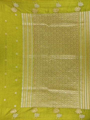 Parrot Green Floral Design Tussar Silk Saree - Diadem