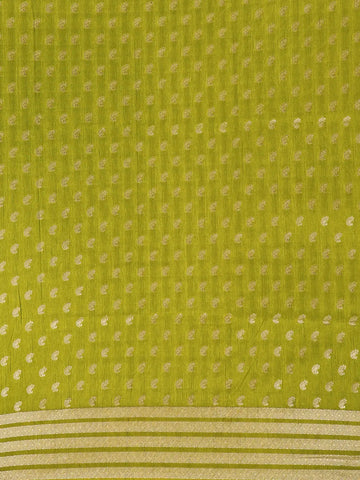 Parrot Green Floral Design Tussar Silk Saree - Diadem