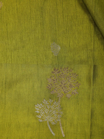 Parrot Green Floral Design Tussar Silk Saree - Diadem