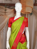 Parrot Green Mini Checked Design Pure Kanchipuram Silk Saree