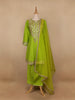 Parrot Green Floral Designed Semi Silk Salwar Suit - Diadem