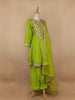 Parrot Green Floral Designed Semi Silk Salwar Suit - Diadem