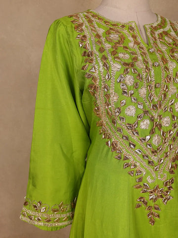 Parrot Green Floral Designed Semi Silk Salwar Suit - Diadem