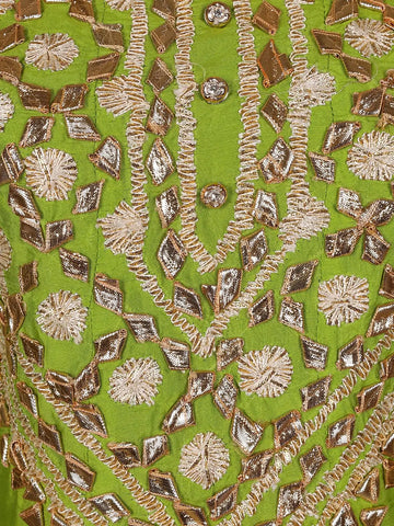 Parrot Green Floral Designed Semi Silk Salwar Suit - Diadem