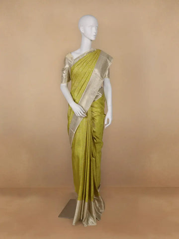Parrot Green Floral Woven Pure Kanchipuram Silk Saree - Diadem